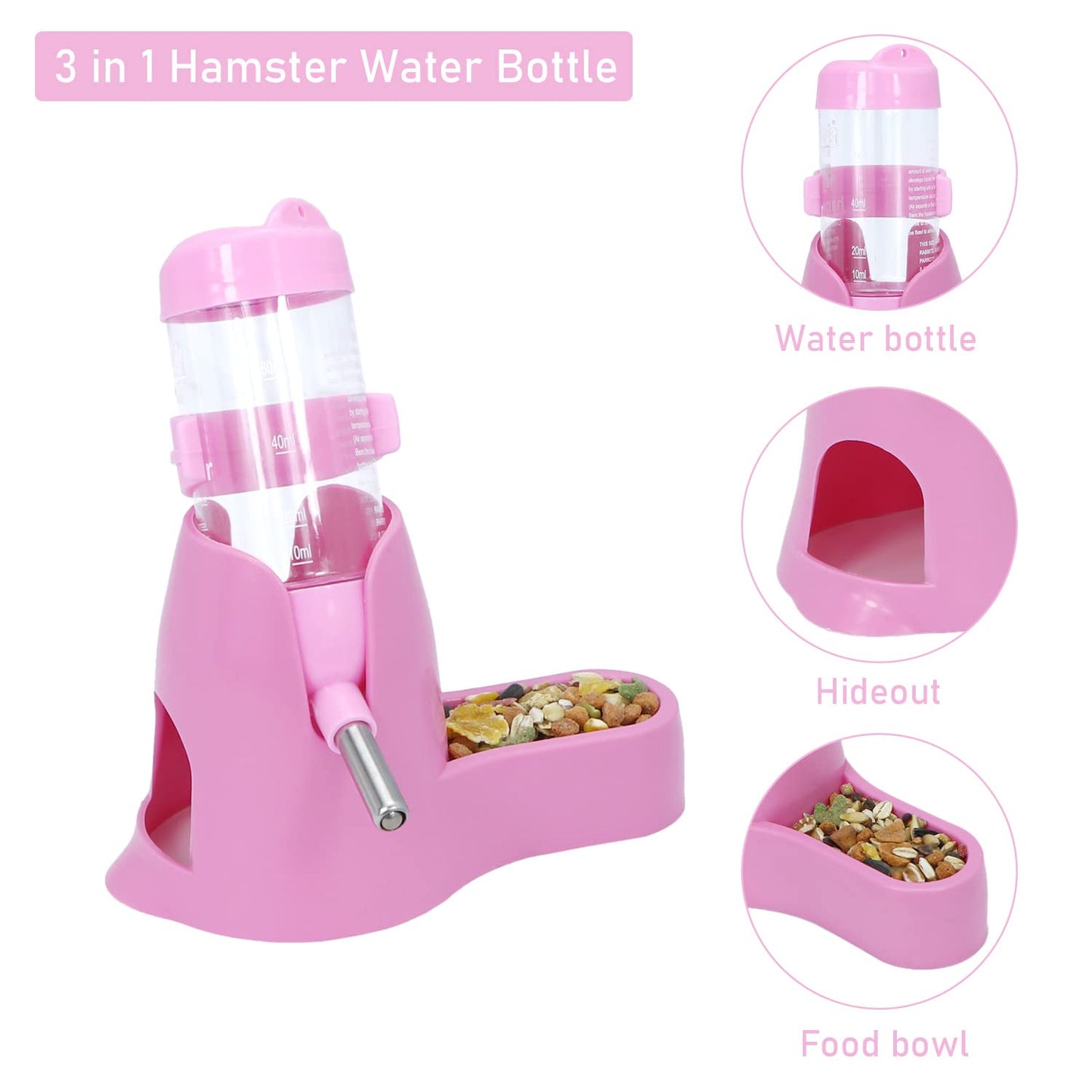 Wontee Hamster Water Bottle Water Dispenser Hamster Silent Exercise Running Wheel for Dwarf Hamsters Gerbil Mice (Blue, 80ML)