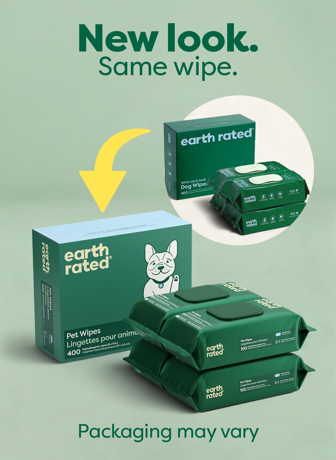 Earth Rated Pet Wipes for Dogs and Cats, Hypoallergenic, 3-in-1 Cleaning, Deodorizing and Hydrating, for Grooming Paws, Body and Butt, Unscented, 100 Count