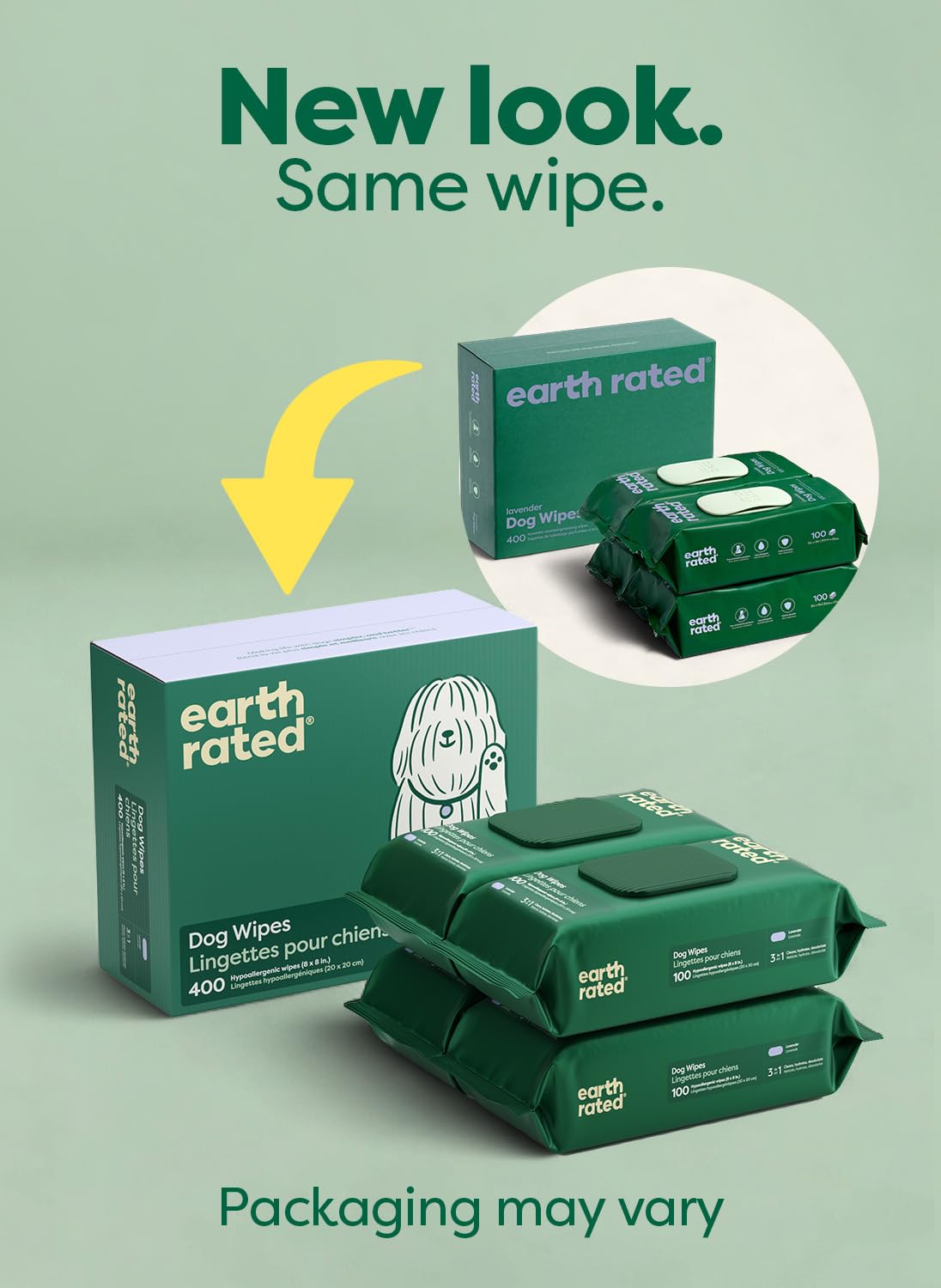 Earth Rated Pet Wipes for Dogs and Cats, Hypoallergenic, 3-in-1 Cleaning, Deodorizing and Hydrating, for Grooming Paws, Body and Butt, Unscented, 100 Count