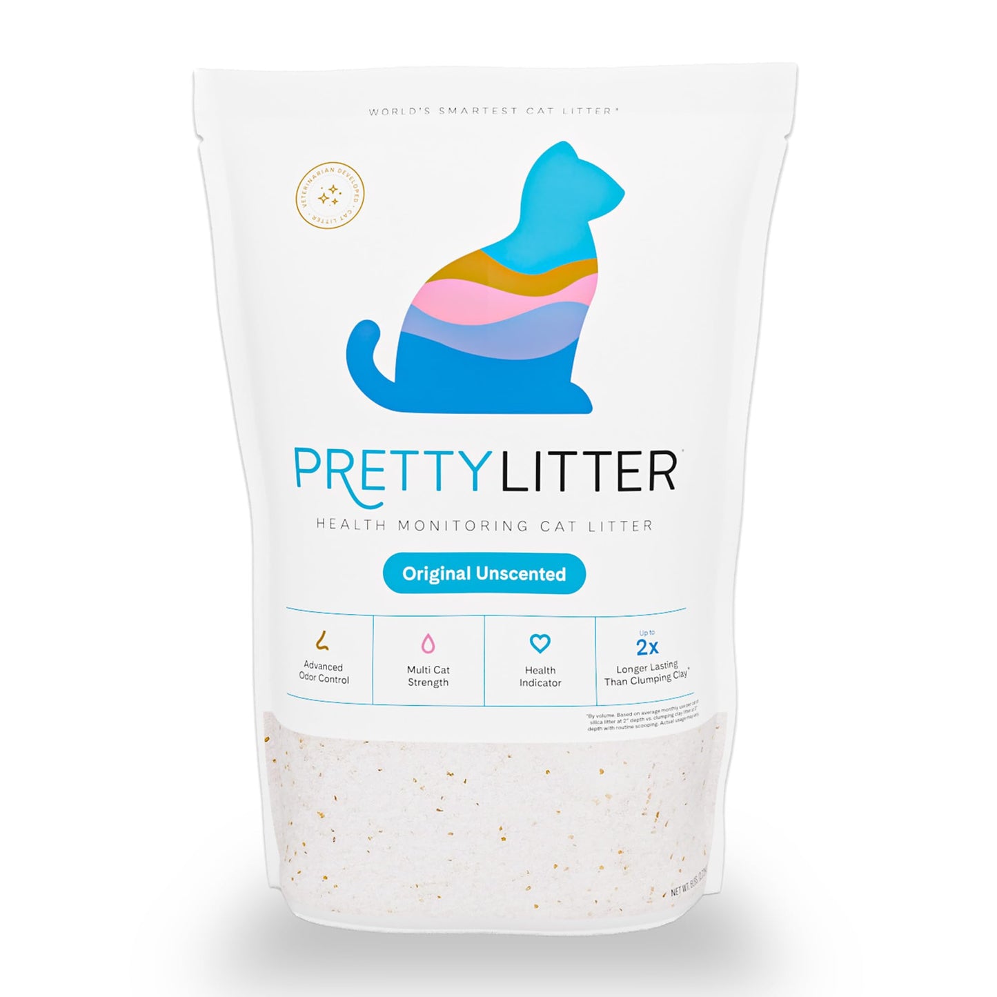 PrettyLitter Health Monitoring Cat Litter (Unscented, Non Clumping) | Lightweight & Low Tracking, Color Changing Silica Gel Crystals, Advanced Odor Control — 6 Lbs, Pack of 2 (Up to 2 Month Supply)