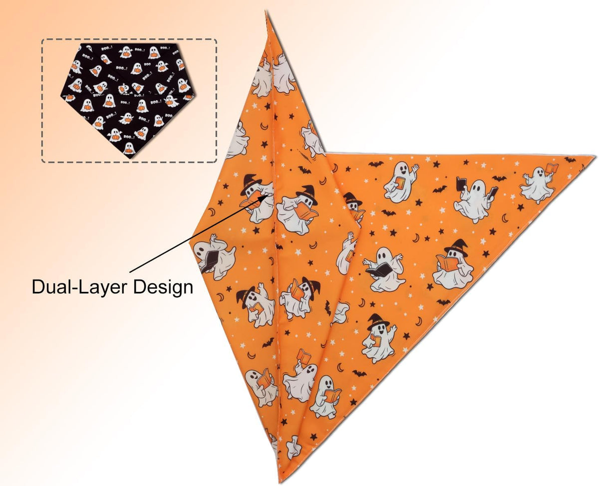 Halloween Dog Bandanas Cute Ghost Reversible Pet Outfit 2PCS Large