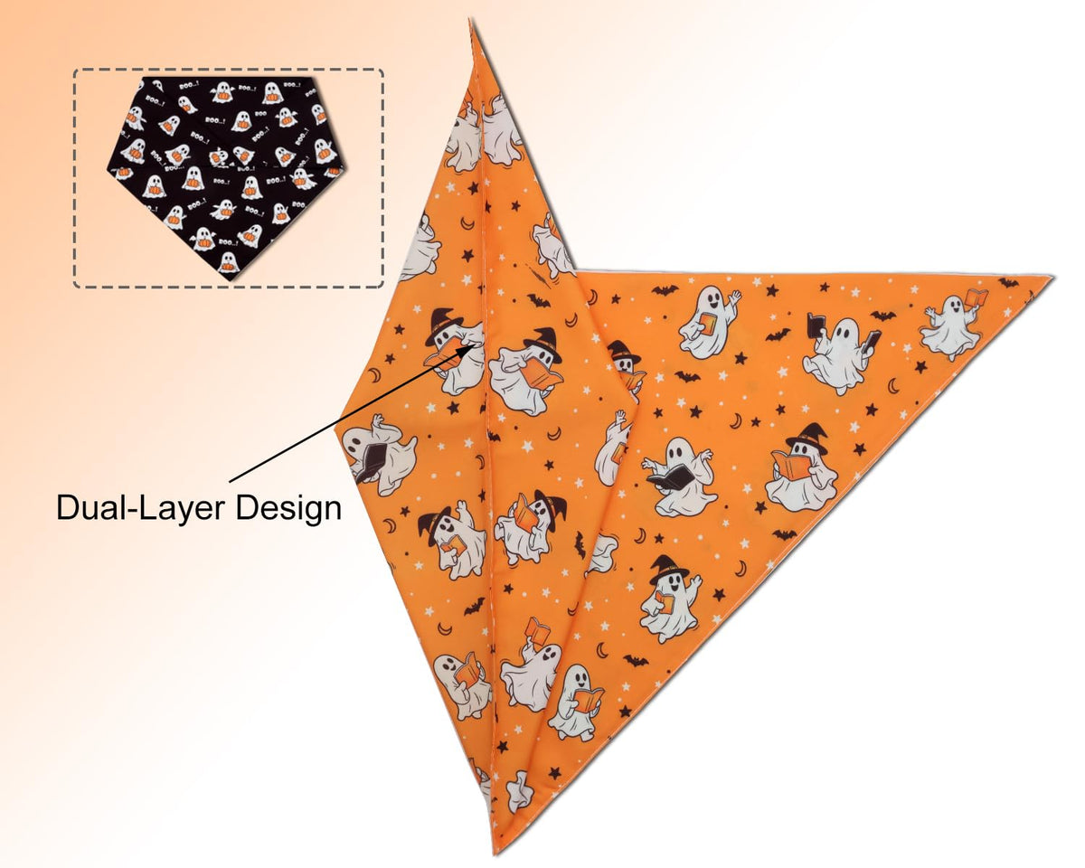 Halloween Dog Bandanas Cute Ghost Reversible Pet Outfit 2PCS Large