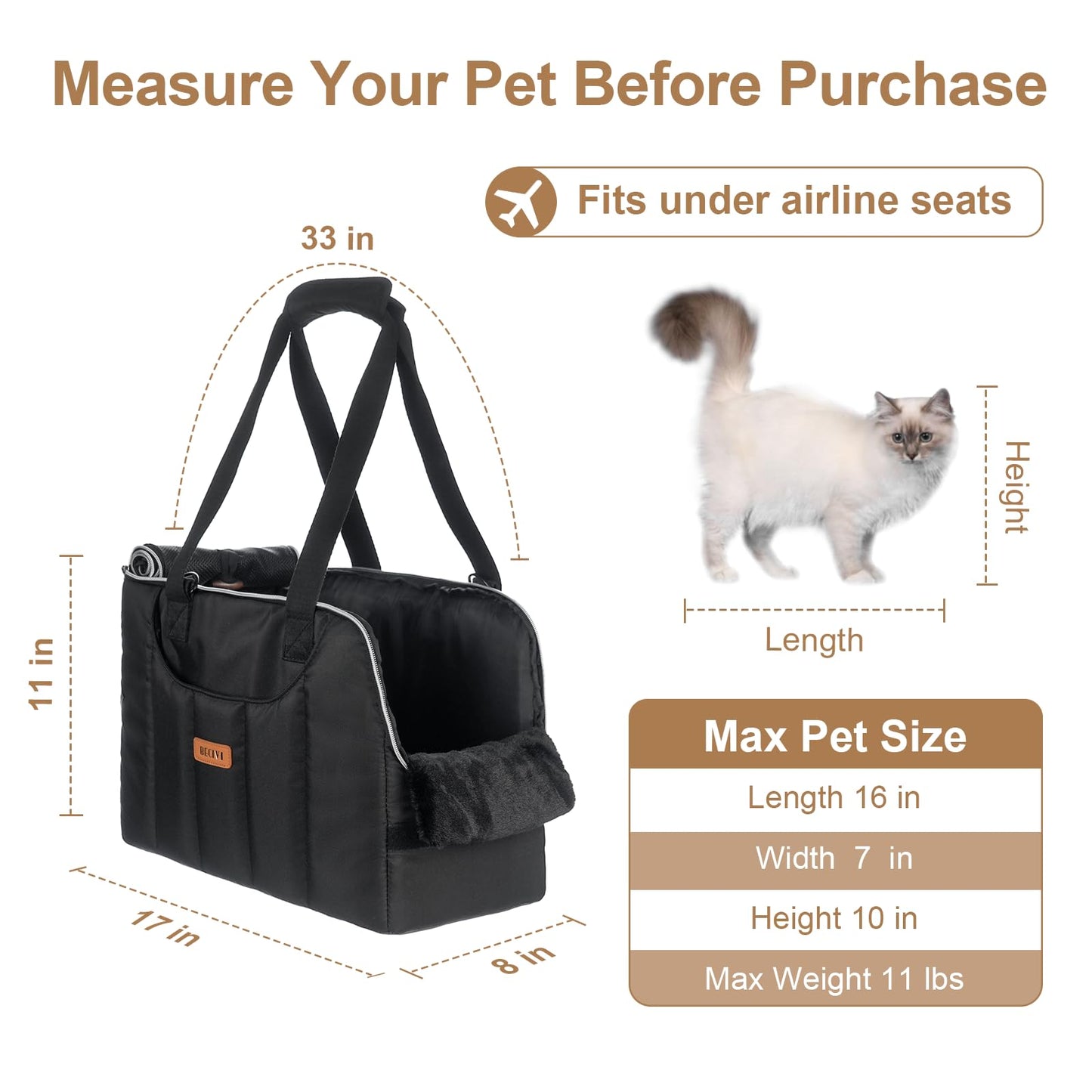 Dog Purse Carrier for Small Dogs Cats Rabbits Up to 12lbs, Lightweight Pet Sling Carriers with Crossbody Strap, Portable Puppy Soft Sided Tote Bag Carrier for Vet,Hiking,Travel Black