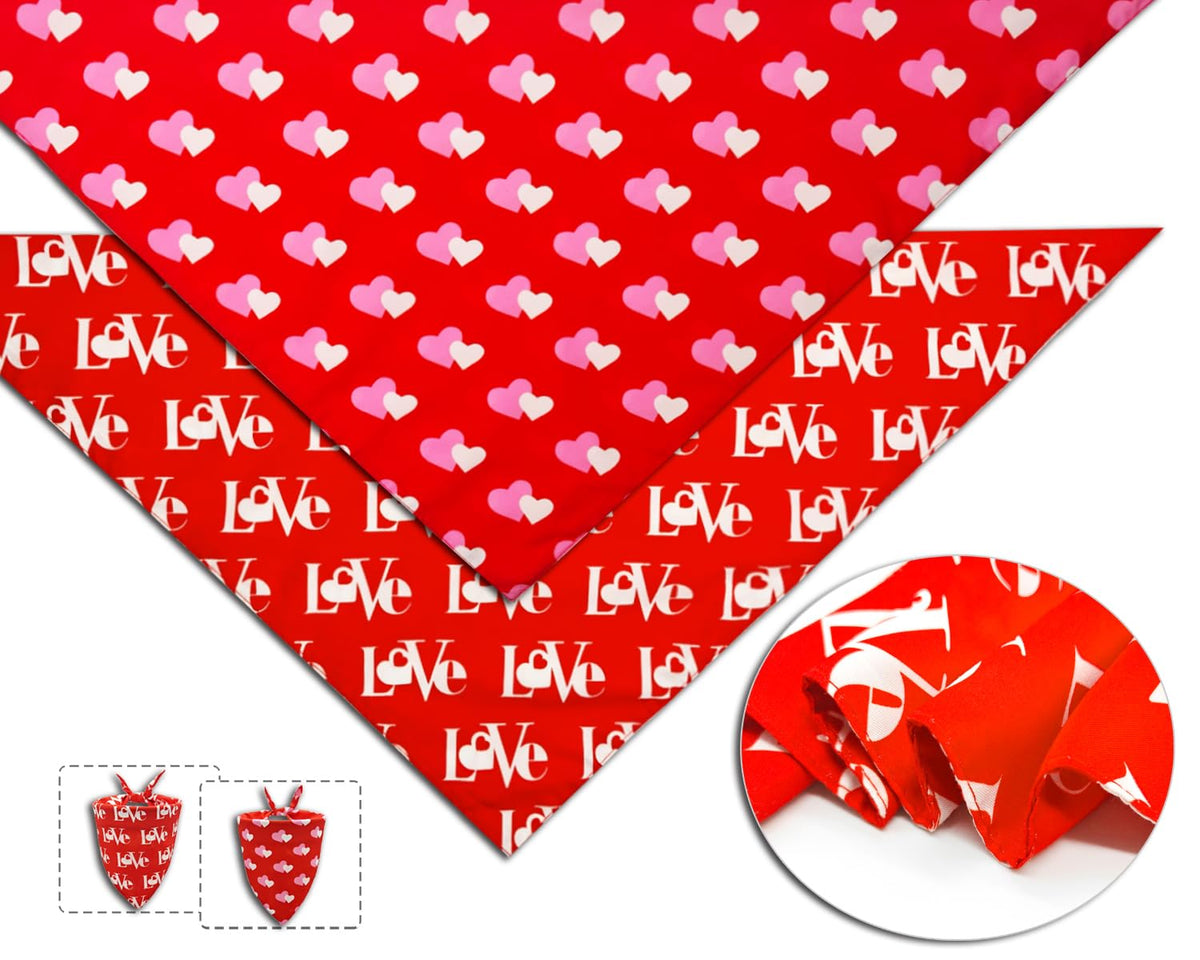 Christmas Dog Bandanas 2PCS-Large,Red-Green Plaid Scarf w/Tassels for Dogs