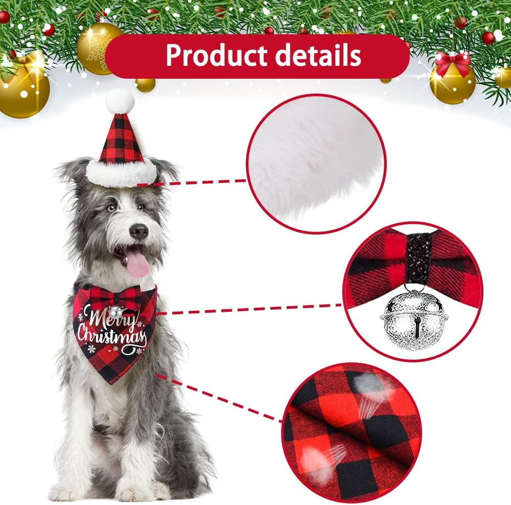 DULEFUN 3pcs Christmas Dog Costumes Classic Buffalo Plaid Xmas
