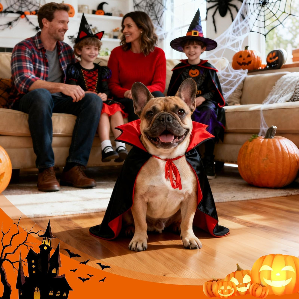 Olanrun Dog Costume - Dog Halloween Costumes Vampire Cloak, Wizard Outfit, Witch Cosplay Apparel Cape - Funny Party Dress Up Halloween Pet Costumes for Small Dogs, Cats (Black Red)