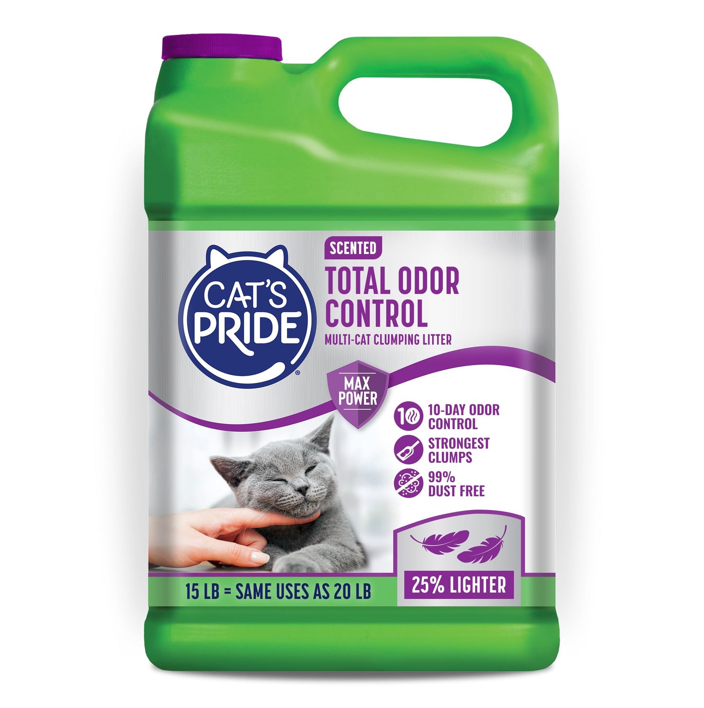 Cat's Pride Max Power: Total Odor Control - Up to 10 Days of Powerful Odor Control - Strong Clumping - 99% Dust Free - Multi-Cat Litter, Scented, 15 Pounds