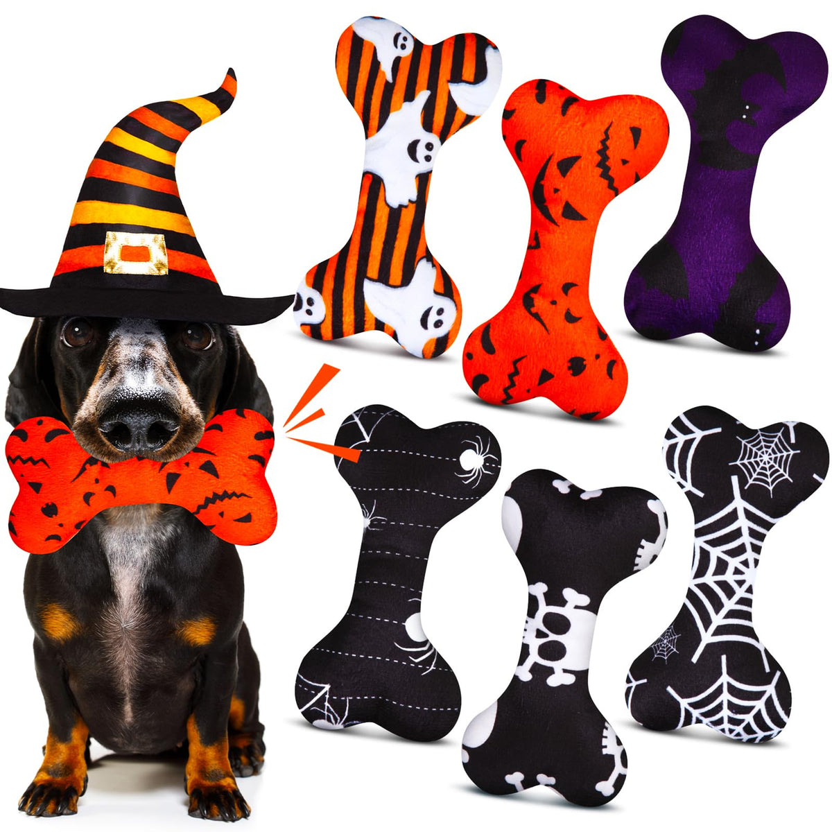 6 Pcs Fall Dog Toys Bone Shaped Thanksgiving Dog Chew Toy