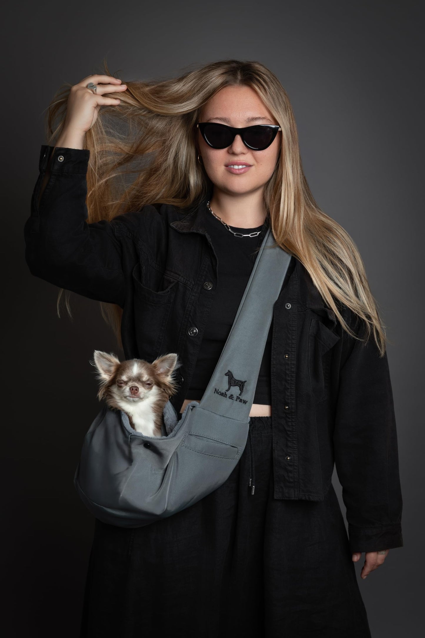 Noah & Paw Dog Sling Carrier for Small Dogs 5-18lb, Dog Sling for Small Dogs and Cats, Dog Carrier with Adjustable Padded Strap, Premium Twill, Lined with Fur, Double Safety Feature, Machine Washable