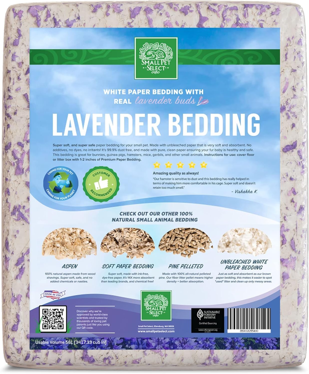 Small Pet Select Rose Bedding, Paper Bedding with Real Rose, Soft Animal Bedding with Odor Control for Guinea Pig, Rabbit, Hamster, or Bunny, Cage Accessories, Made in USA, 56L