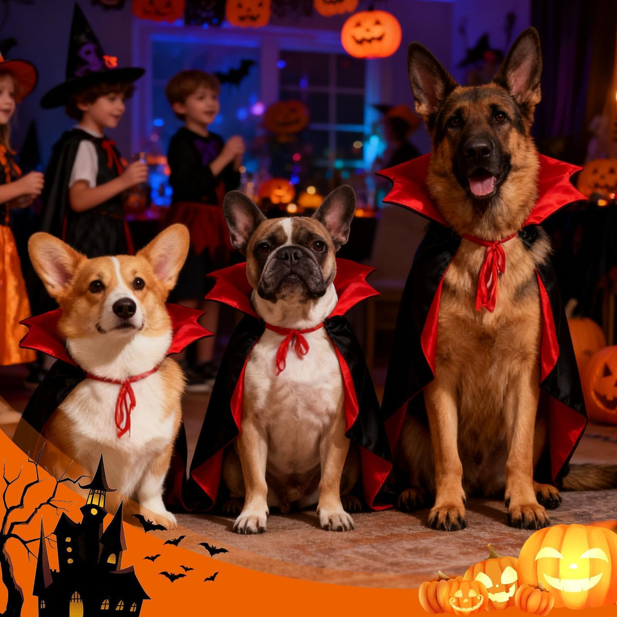 Olanrun Dog Costume - Dog Halloween Costumes Vampire Cloak, Wizard Outfit, Witch Cosplay Apparel Cape - Funny Party Dress Up Halloween Pet Costumes for Small Dogs, Cats (Black Red)