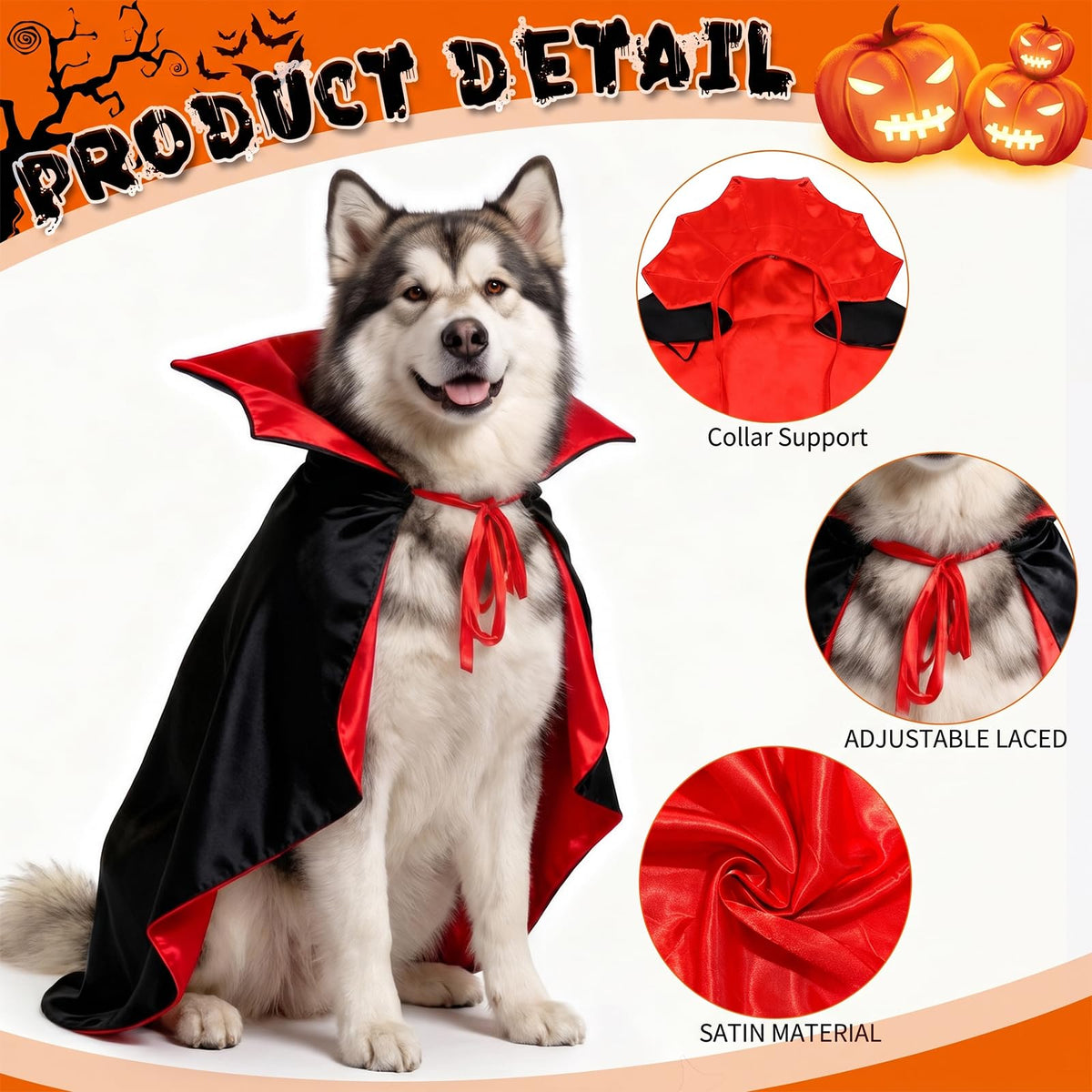 Olanrun Dog Costume - Dog Halloween Costumes Vampire Cloak, Wizard Outfit, Witch Cosplay Apparel Cape - Funny Party Dress Up Halloween Pet Costumes for Small Dogs, Cats (Black Red)