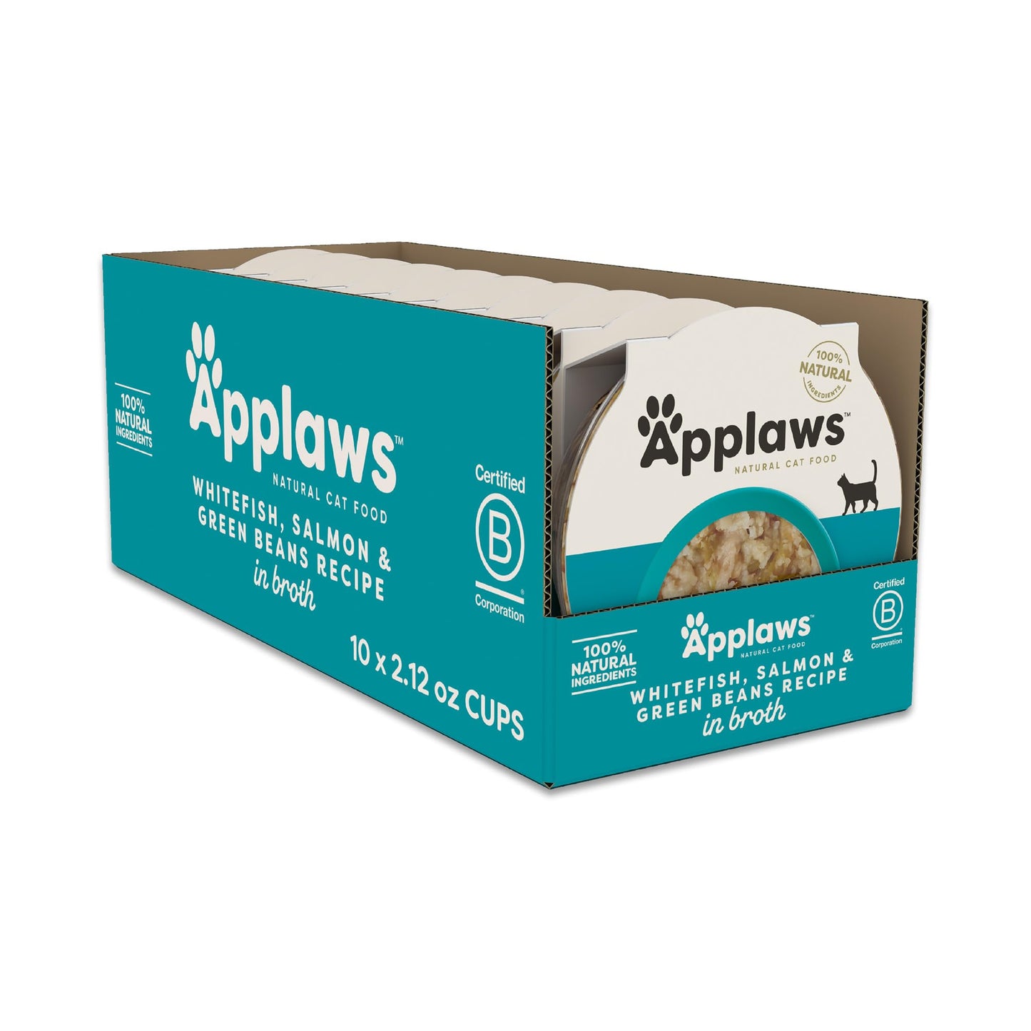 Applaws Natural Wet Cat Food in Broth, Limited and Natural Ingredients, High Protein with No Artificial Additives, Sardine & Mackerel in Broth (10 x 2.12 oz Easy-Open Cups)