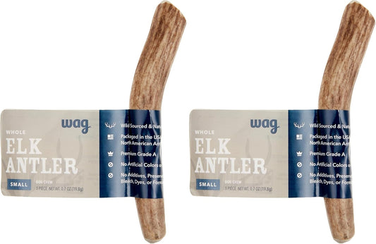 Amazon Brand - Wag Dog Elk Antler Chew, Naturally Shed, Whole, Large 8-9.5 inches, Long Lasting for Aggressive Chewers, Best for Dogs 30-45 lbs, 3.60 Ounce (Pack of 1)