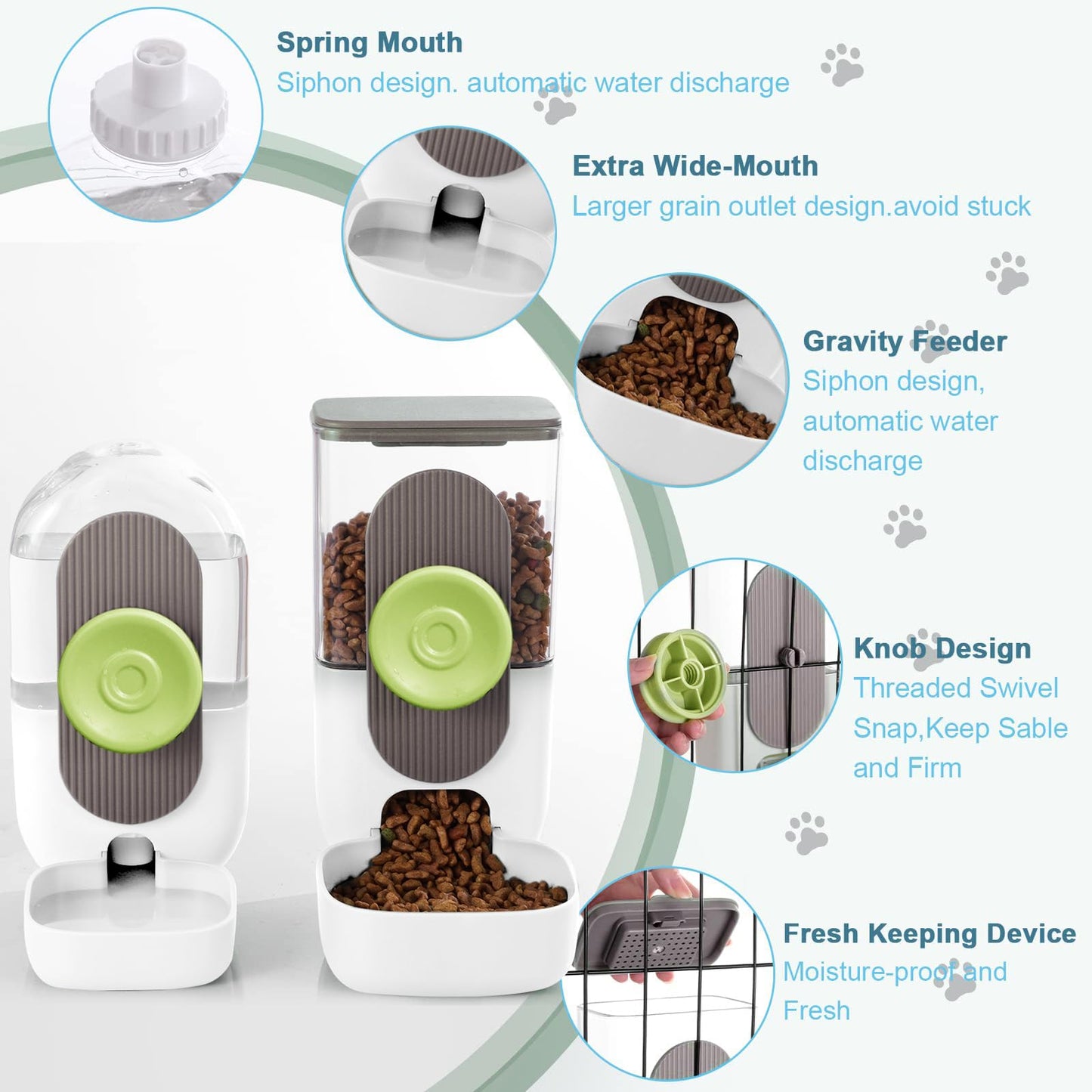 Lemtrflo Hanging Automatic Food and Water Dispenser, Gravity Rabbit Feeder Set, Cage Cat and Bunny Food Bowl (Cage Grid Spacing Over 1.2'')