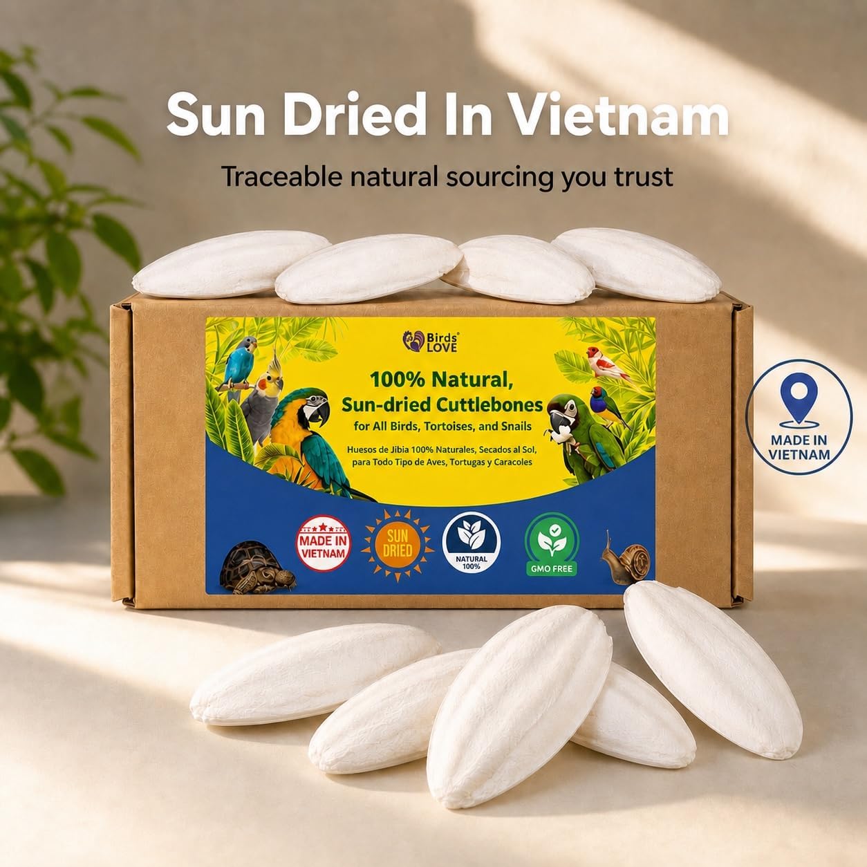 Birds LOVE 3.5-4″ Cuttlebone for Birds – 100% Natural Sun-Dried Calcium & Beak Conditioning Supplement for Parakeets, Budgies, Cockatiels, Finches & Canaries – 4 Pack with Holder – Made in Vietnam