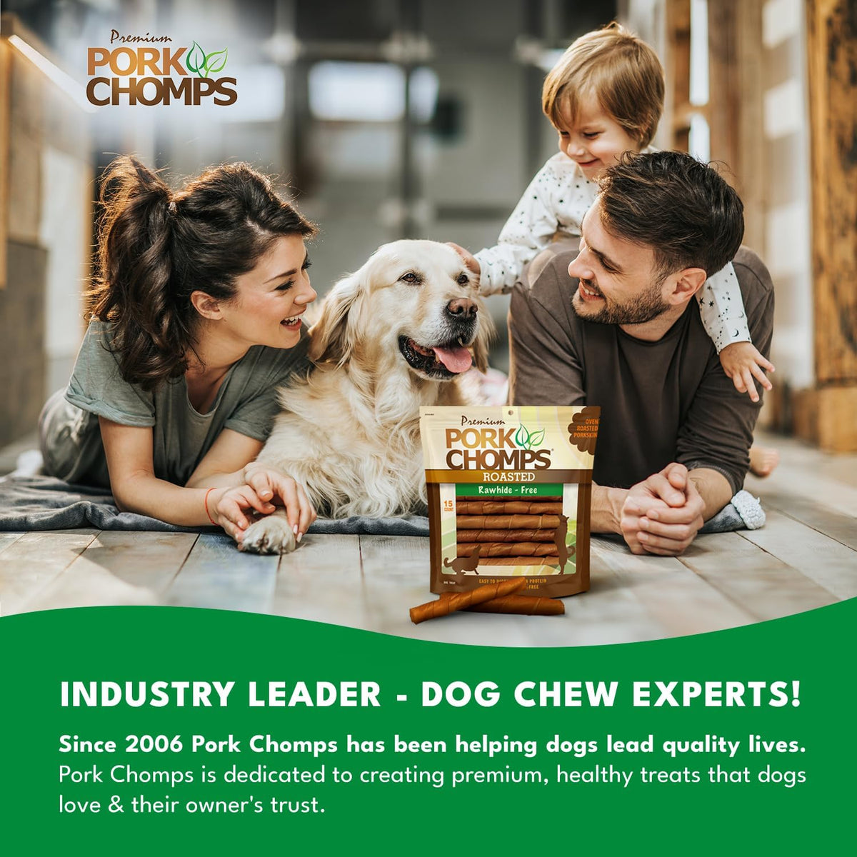 Pork Chomps Roasted Pork Skin Dog Chews, Long Lasting 6in Twists, 4 Count