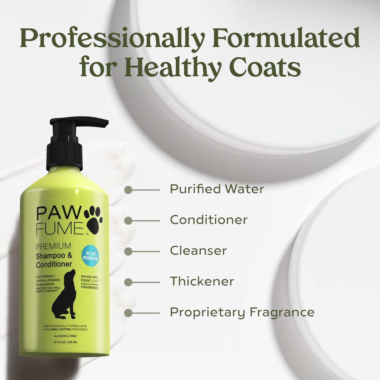 PAWFUME Deshedding Dog Shampoo and Conditioner, Show Dog, 1-Pack – Nourish & Detangle for Silky Soft Coat – Probiotic, Deep-Cleaning, pH-Balanced Formula – Salon-Quality Shampoo for Dogs