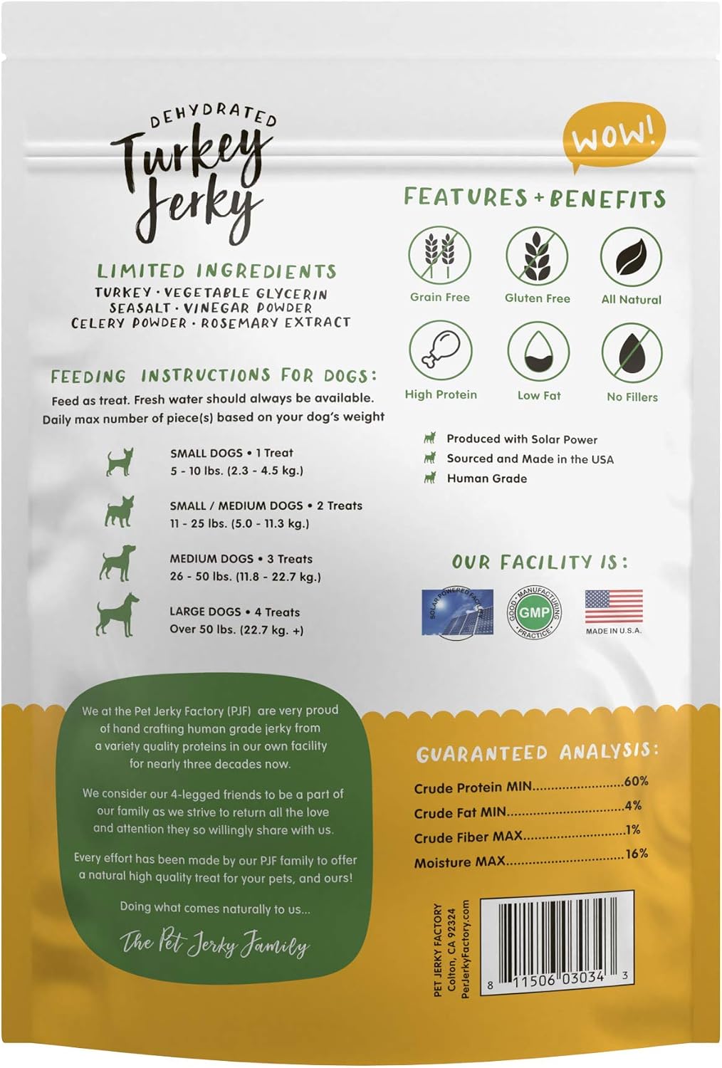 Turkey & Pumpkin 5 oz. Dog Jerky Treat | Human Grade | High Protein