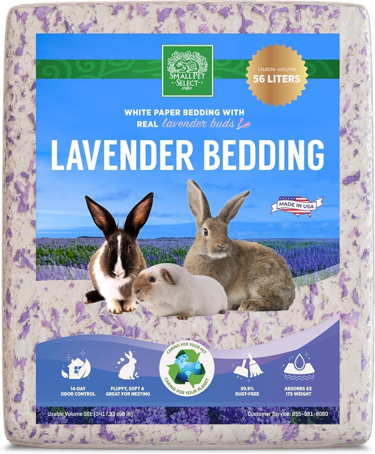Small Pet Select Rose Bedding, Paper Bedding with Real Rose, Soft Animal Bedding with Odor Control for Guinea Pig, Rabbit, Hamster, or Bunny, Cage Accessories, Made in USA, 56L