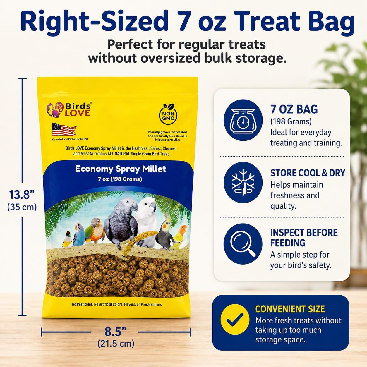 Birds LOVE® Millet Tips & Tails for Birds – Premium Spray Millet Treat, Grown in the USA – Natural & Healthy Bird Food for Parakeets, Cockatiels, Budgies, Lovebirds, Finches, Canaries & Parrots – 1 lb
