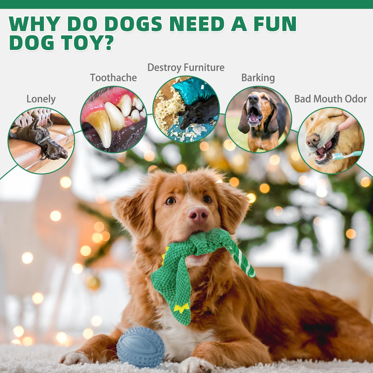 KOOLTAIL Christmas Santa Dog Toys, Tough Plush Dog Chew & Squeaky Toys with Crinkle Paper, Interactive Training & Tug of War Puppy Teething Toy for Indoor Outdoor Play for Small Medium Large Dogs