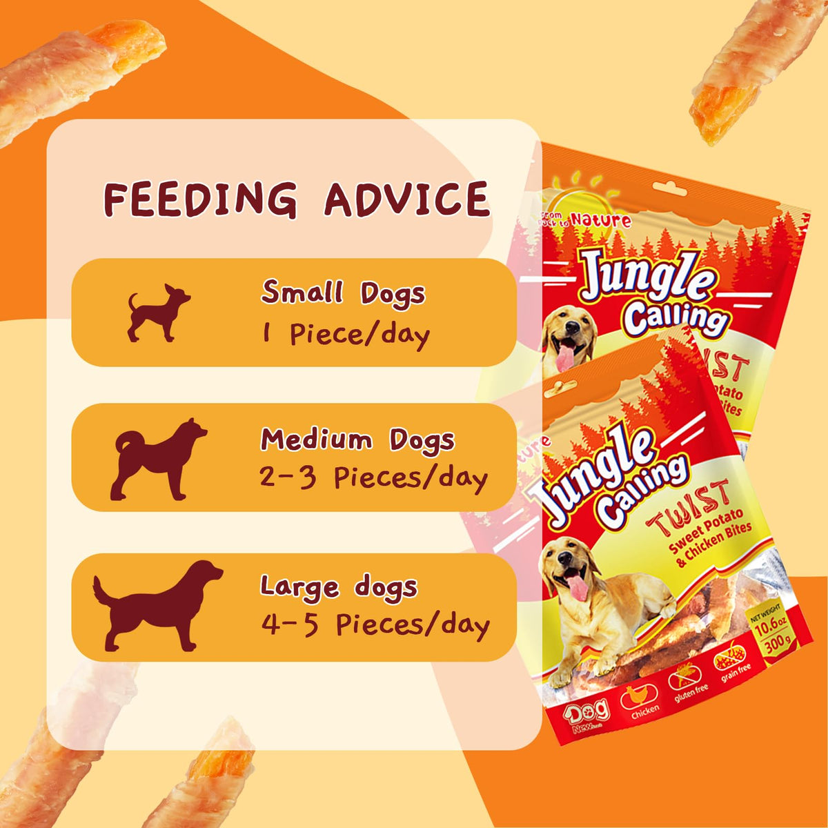 Jungle Calling Chicken & Sweet Potato Treats, Fiber-Rich, Digestible Chews