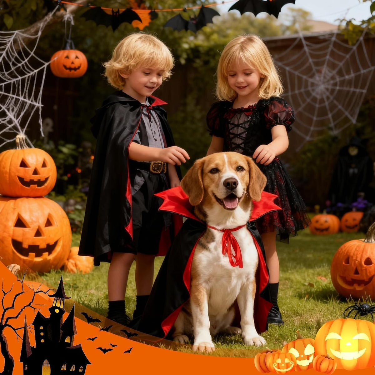 Olanrun Dog Costume - Dog Halloween Costumes Vampire Cloak, Wizard Outfit, Witch Cosplay Apparel Cape - Funny Party Dress Up Halloween Pet Costumes for Small Dogs, Cats (Black Red)