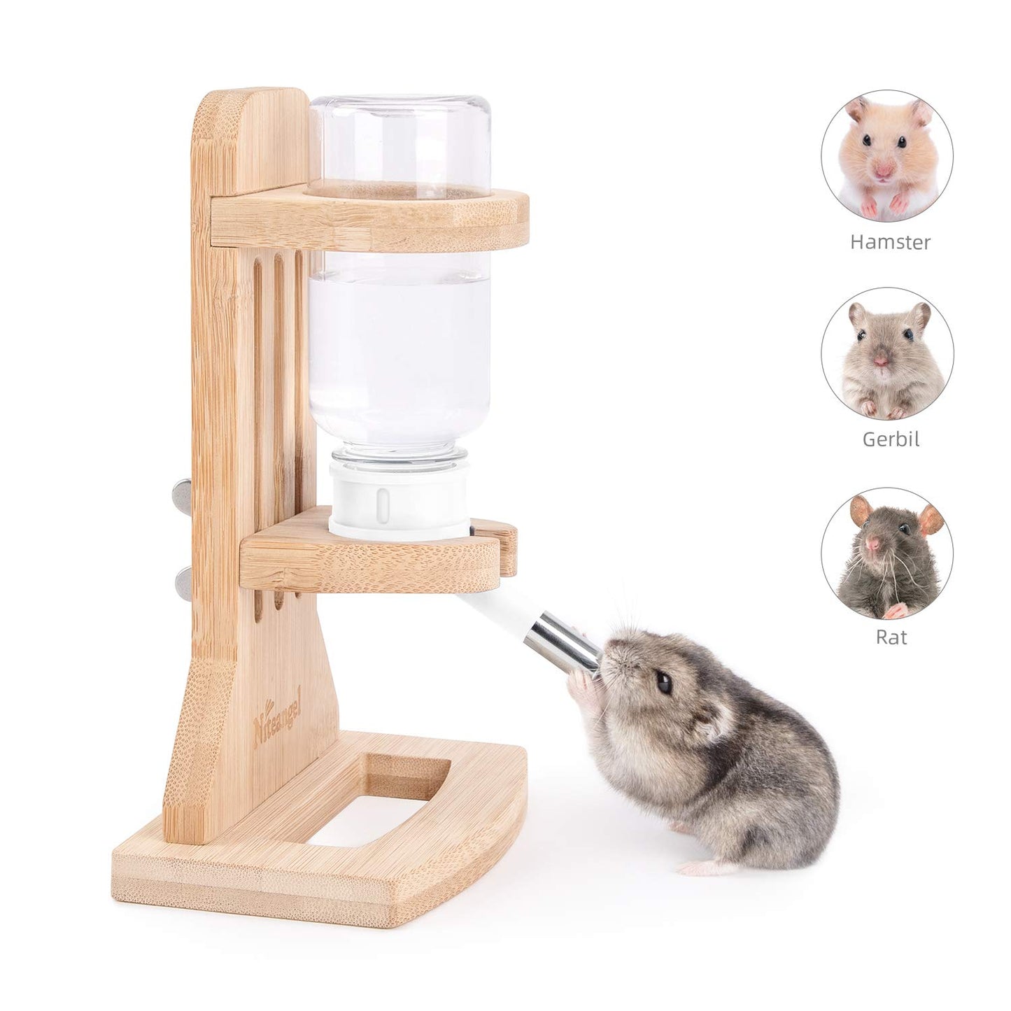 Niteangel Water Bottle with Stand for Syrian Dwarf Hamsters Gerbils Mice Rats Degus Small pet Rodents(White)