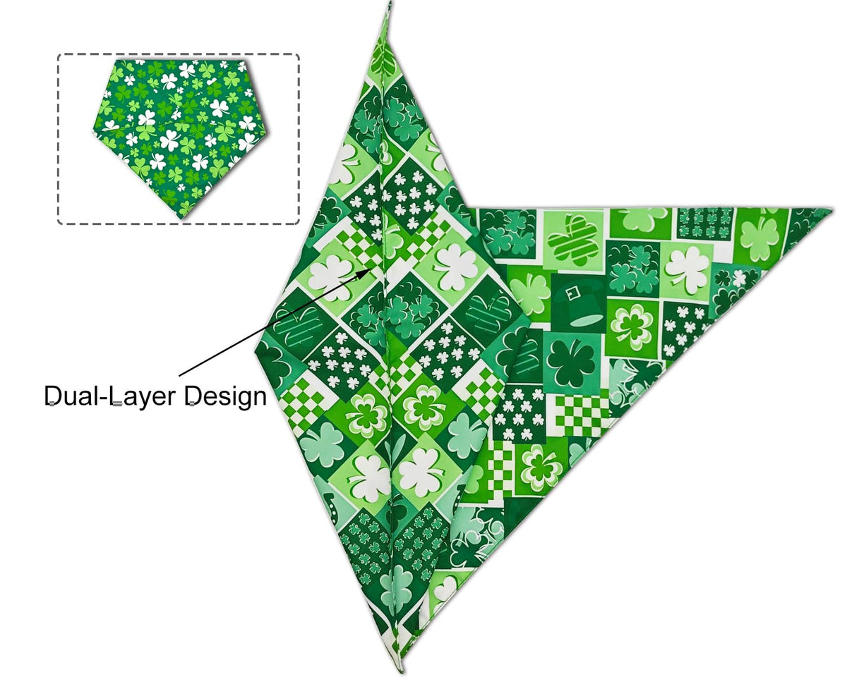 Christmas Dog Bandanas 2PCS-Large,Red-Green Plaid Scarf w/Tassels for Dogs