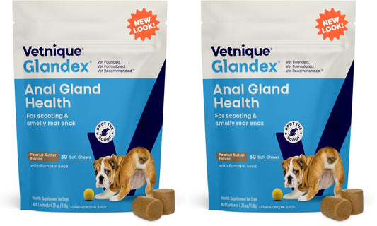 Vetnique Glandex Anal Gland Soft Chew Treats with Pumpkin for Dogs Digestive Enzymes, Probiotics Fiber Supplement for Dogs Boot the Scoot (30ct, Peanut Butter Chews)