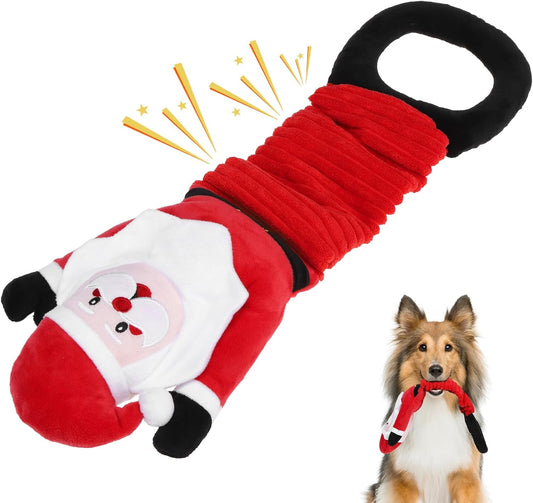 KOOLTAIL Christmas Santa Dog Toys, Tough Plush Dog Chew & Squeaky Toys with Crinkle Paper, Interactive Training & Tug of War Puppy Teething Toy for Indoor Outdoor Play for Small Medium Large Dogs