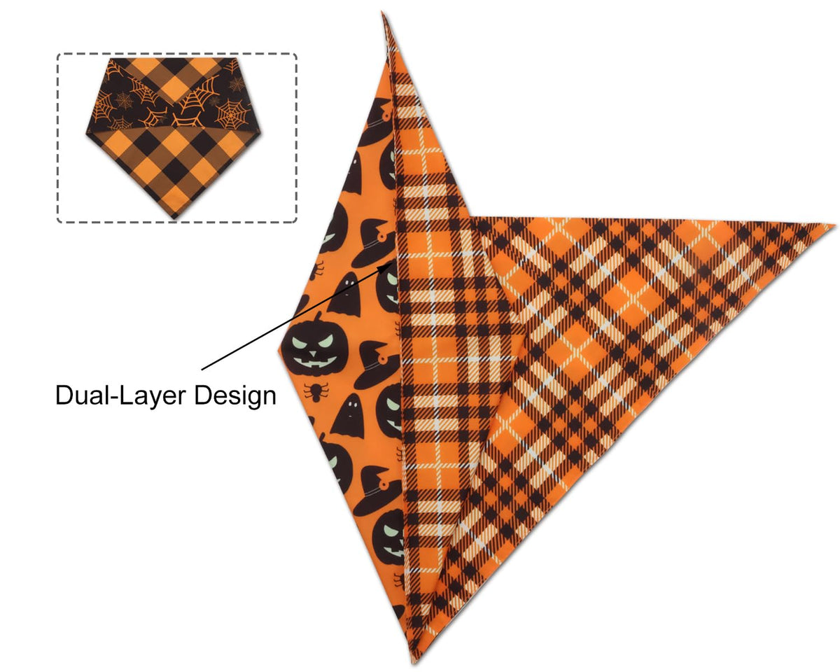 Christmas Dog Bandanas 2PCS-Large,Red-Green Plaid Scarf w/Tassels for Dogs