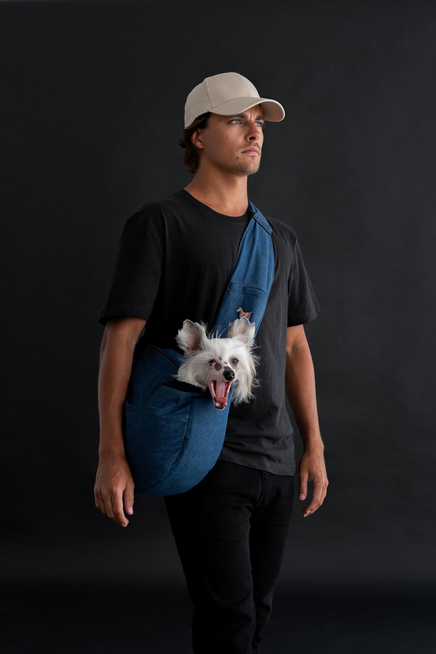 Noah & Paw Dog Sling Carrier for Small Dogs 5-18lb, Dog Sling for Small Dogs and Cats, Dog Carrier with Adjustable Padded Strap, Denim Lined with Fur, 3X Safety Features, Machine Washable