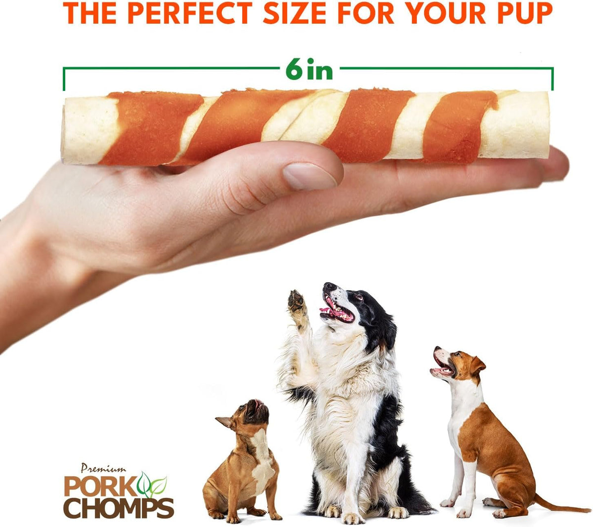 Pork Chomps Roasted Pork Skin Dog Chews, Long Lasting 6in Twists, 4 Count