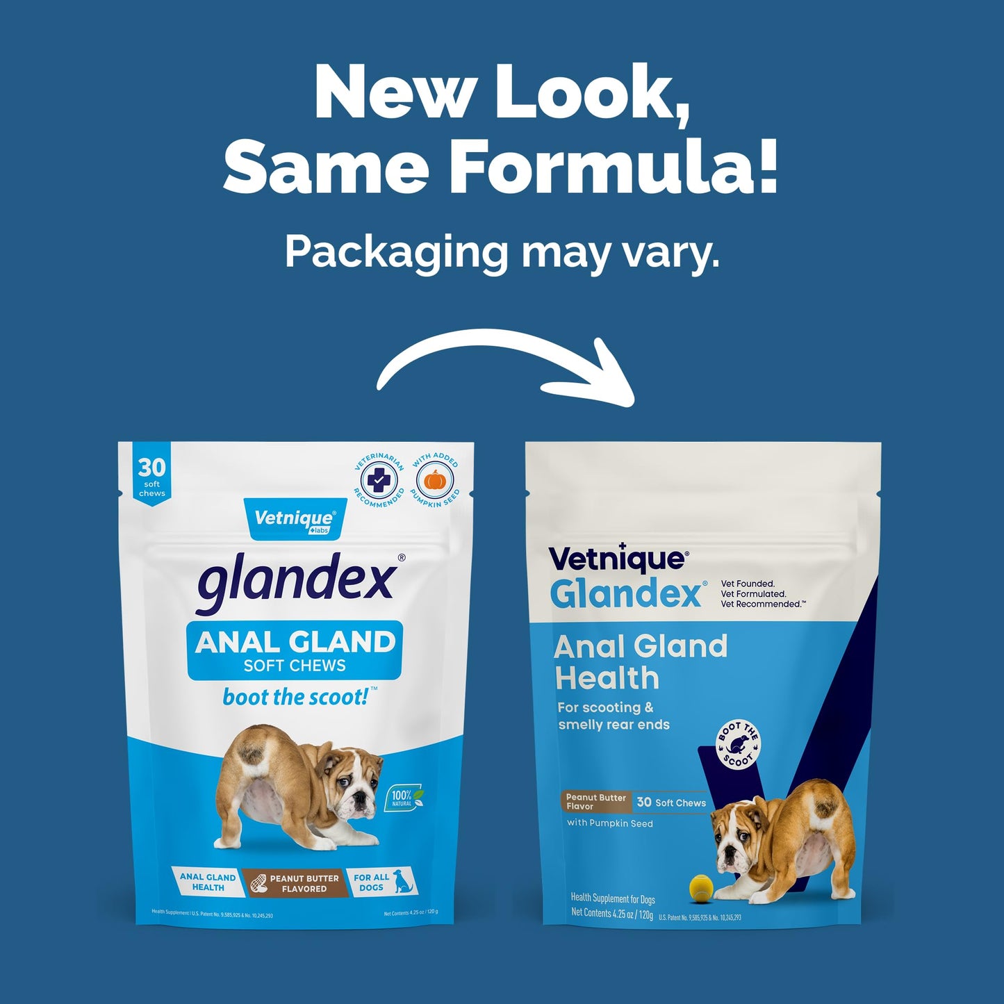 Vetnique Glandex Anal Gland Soft Chew Treats with Pumpkin for Dogs Digestive Enzymes, Probiotics Fiber Supplement for Dogs Boot the Scoot (30ct, Peanut Butter Chews)
