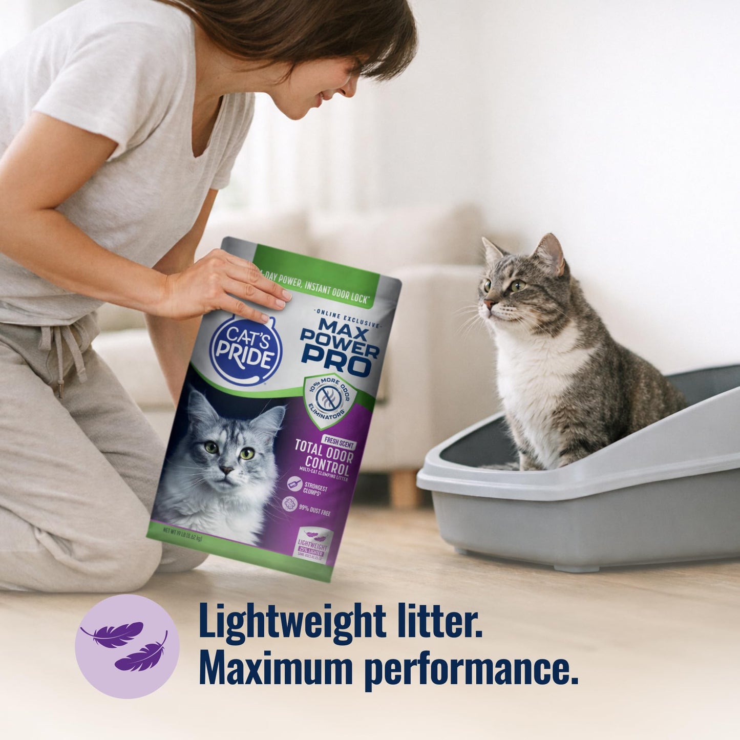 Cat's Pride Max Power: Total Odor Control - Up to 10 Days of Powerful Odor Control - Strong Clumping - 99% Dust Free - Multi-Cat Litter, Scented, 15 Pounds