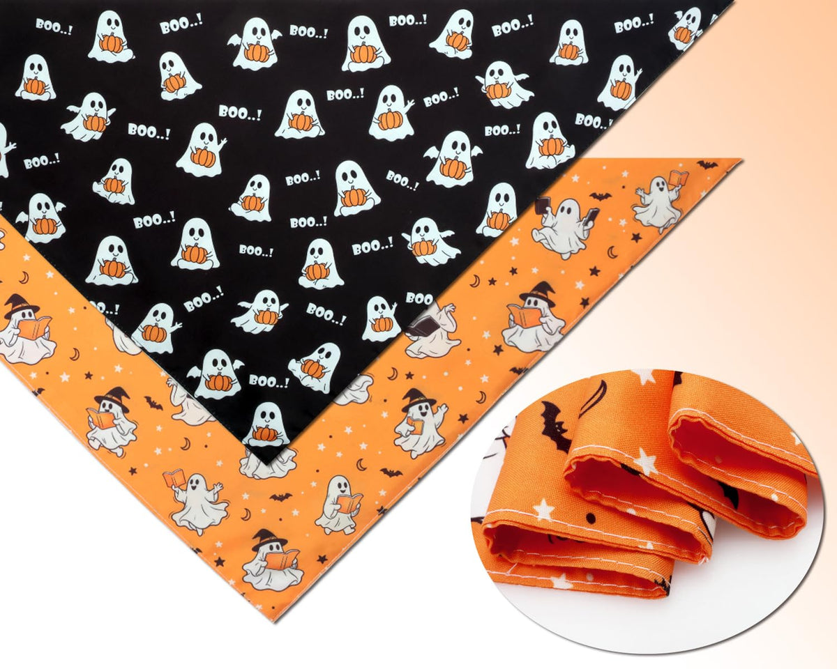 Halloween Dog Bandanas Cute Ghost Reversible Pet Outfit 2PCS Large