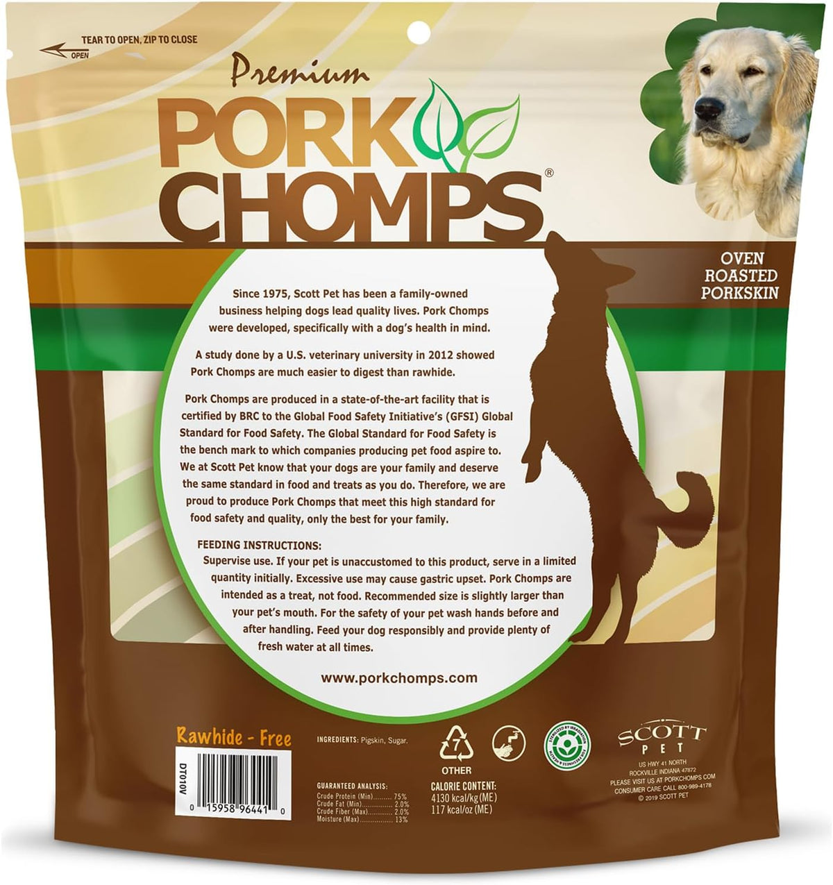 Pork Chomps Roasted Pork Skin Dog Chews, Long Lasting 6in Twists, 4 Count