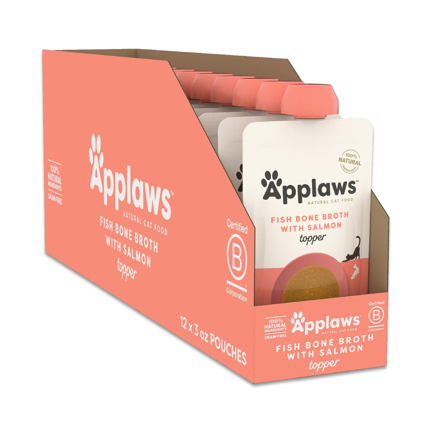 Applaws Natural Bone Broth Wet Cat Food Topper, Limited Ingredient Broth for Cats, Protein Wet Food Topper for Cats, Fish and Chicken Variety Pack(6 x 3oz Spout Pouches)