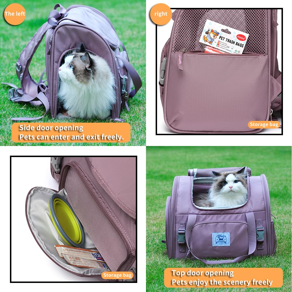 Pet Backpack Carrier for Small Dogs Medium Cats, Puppies,Breathable and Collapsible Design, Portable Travel Bag for Bearded Dragon,Rabbit Cage (Brown +Two-Shoulder, Small)