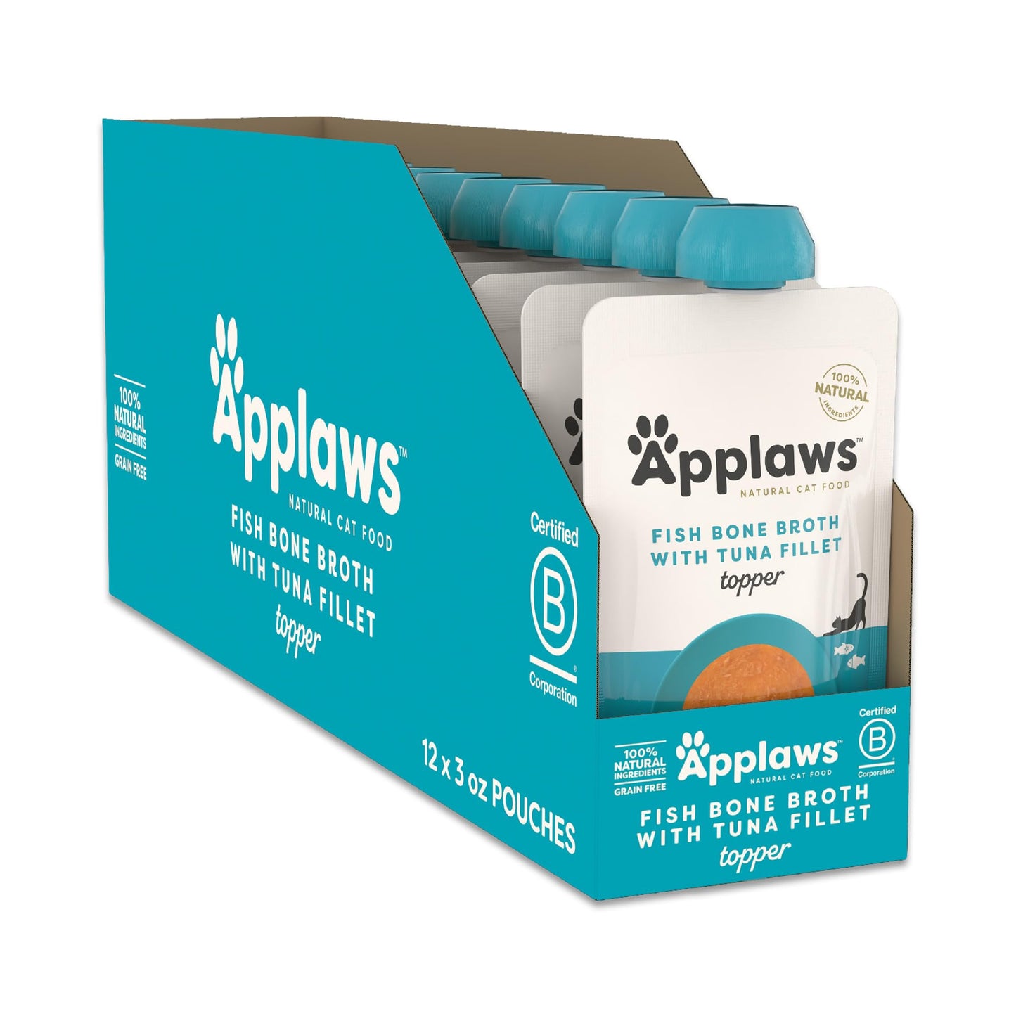 Applaws Natural Bone Broth Wet Cat Food Topper, Limited Ingredient Broth for Cats, Protein Wet Food Topper for Cats, Fish and Chicken Variety Pack(6 x 3oz Spout Pouches)