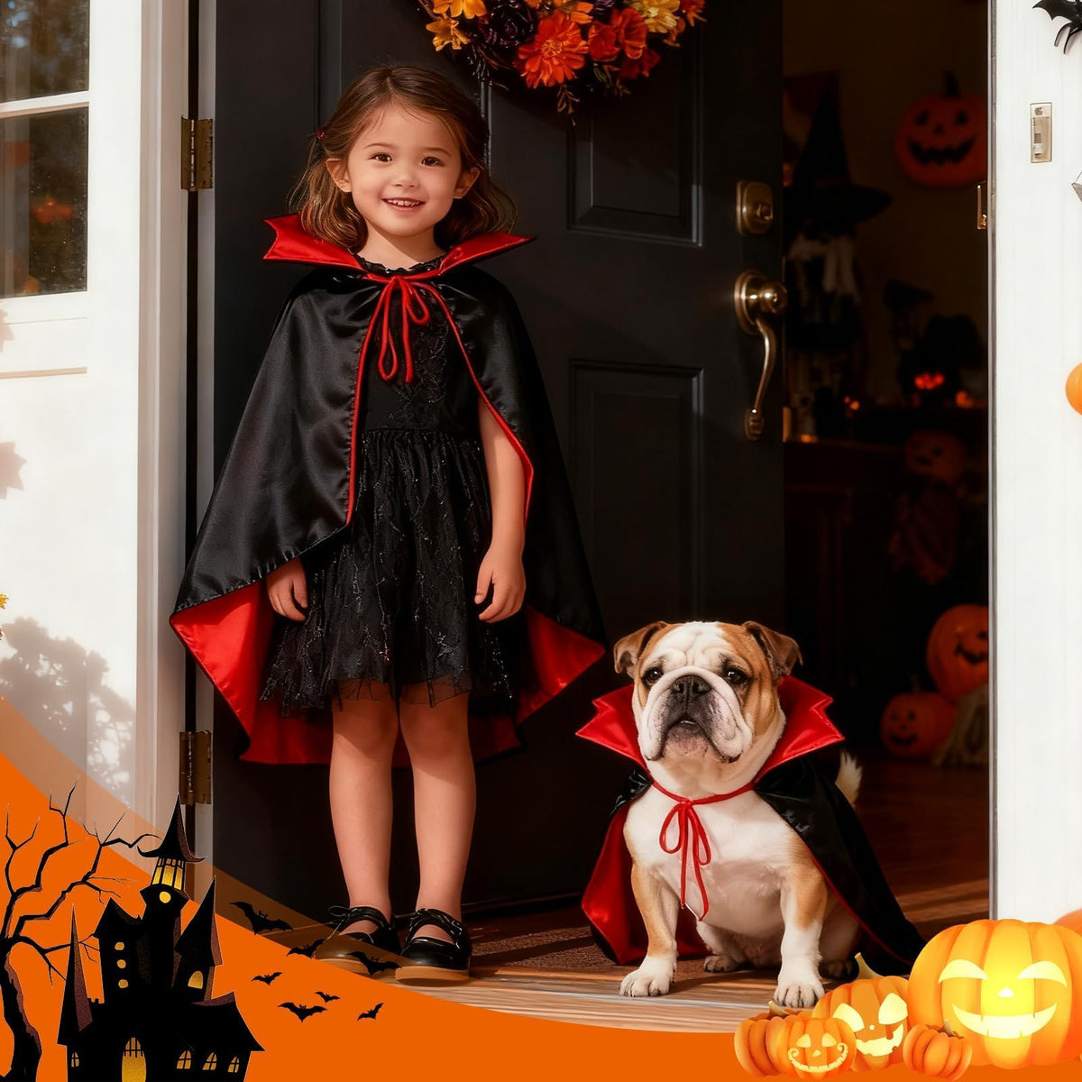 Olanrun Dog Costume - Dog Halloween Costumes Vampire Cloak, Wizard Outfit, Witch Cosplay Apparel Cape - Funny Party Dress Up Halloween Pet Costumes for Small Dogs, Cats (Black Red)