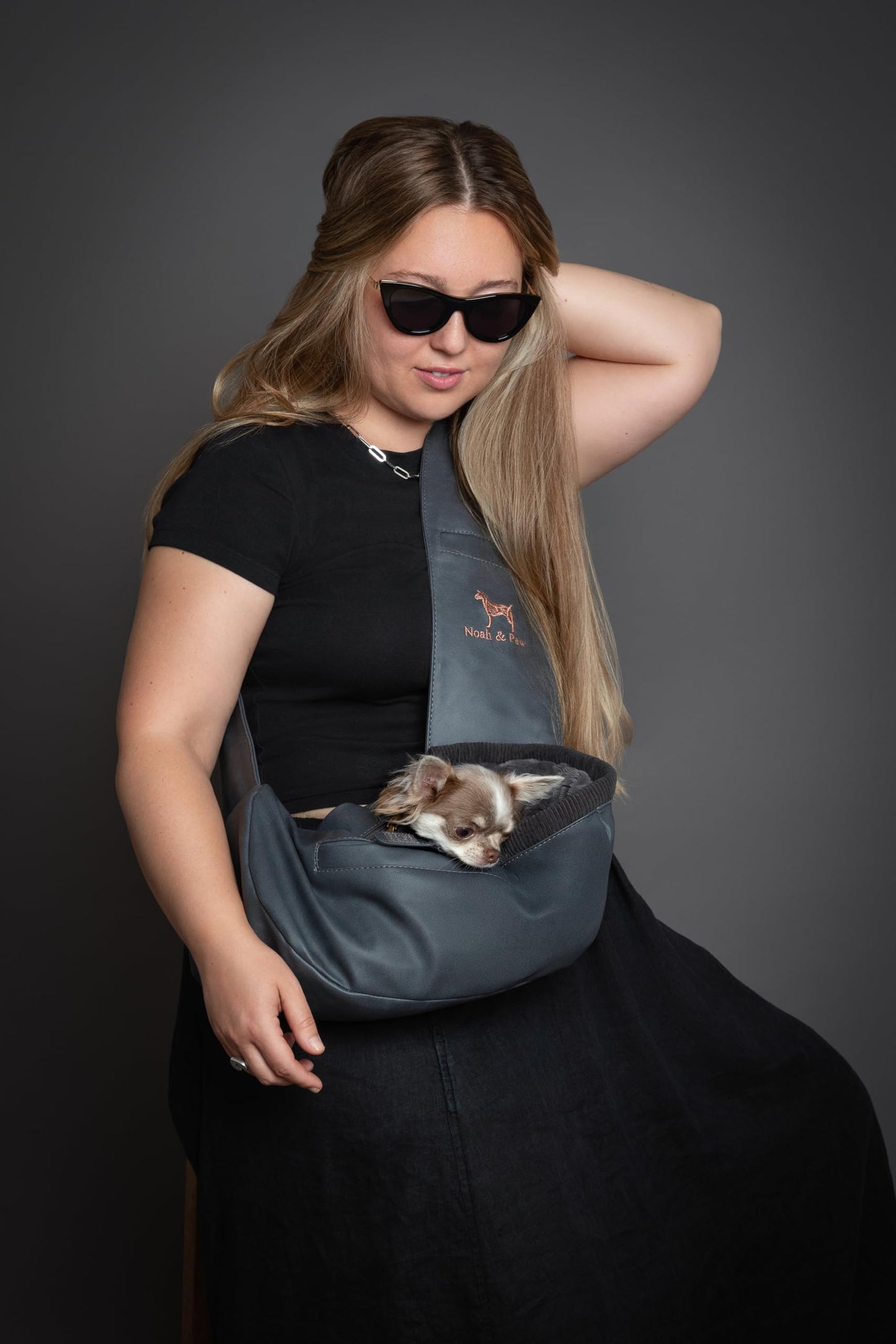 Noah & Paw Dog Sling Carrier for Small Dogs 5-18lb, Dog Sling for Small Dogs and Cats, Dog Carrier with Adjustable Padded Strap, Vegan Leather Lined with Fur, 3X Safety Features, Machine Washable