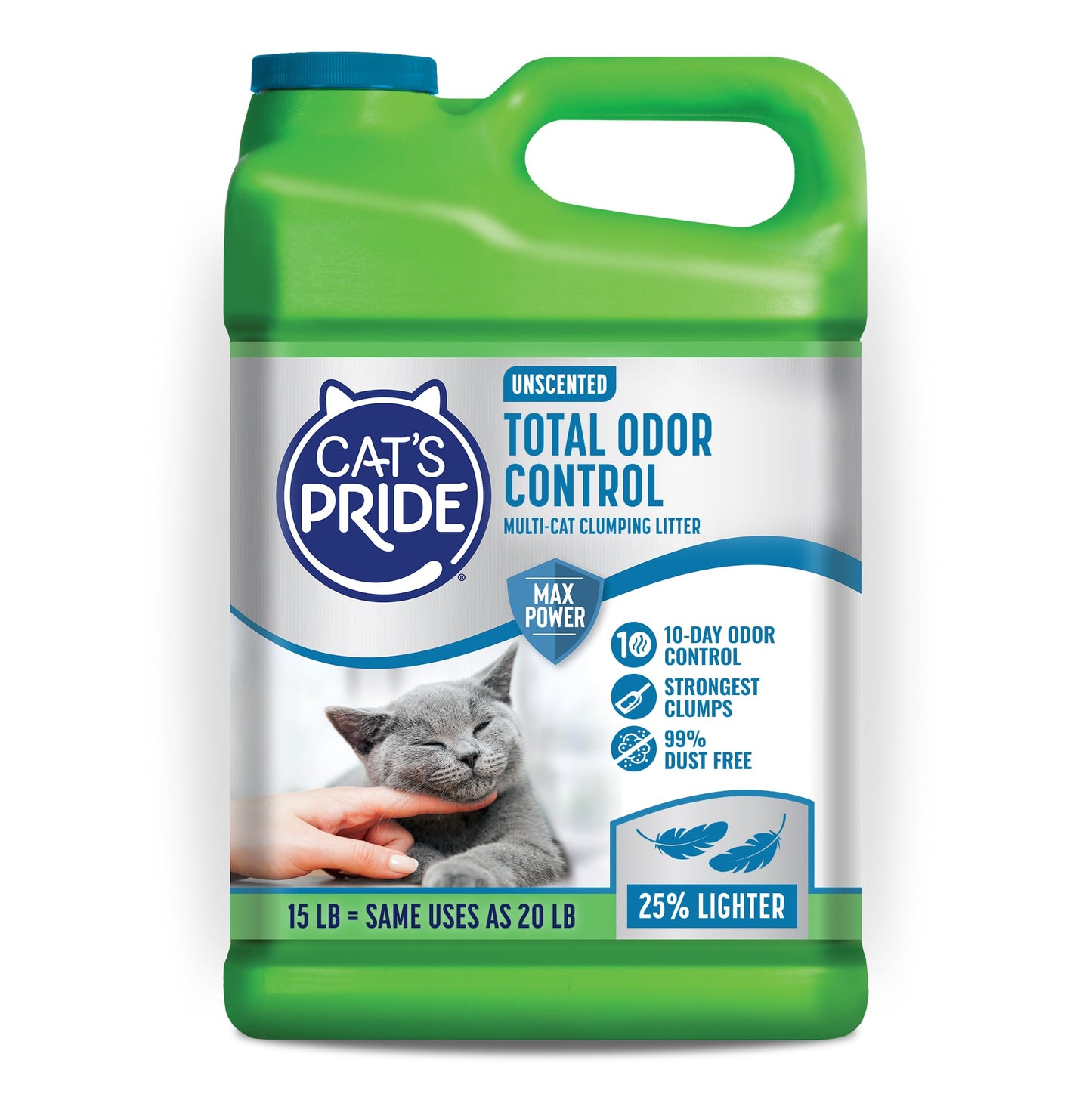 Cat's Pride Max Power: Total Odor Control - Up to 10 Days of Powerful Odor Control - Strong Clumping - 99% Dust Free - Multi-Cat Litter, Scented, 15 Pounds