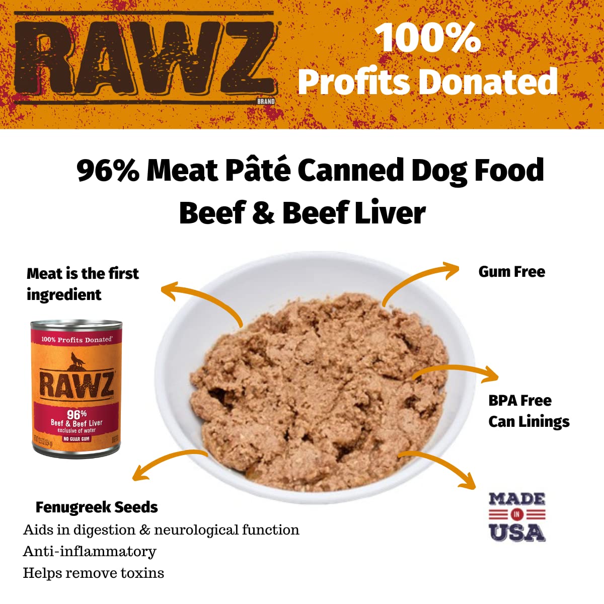 Rawz 96% Meat Canned Wet Food for Dogs 12 Pack/ 12.5 oz. Cans (Beef/Beef Liver)