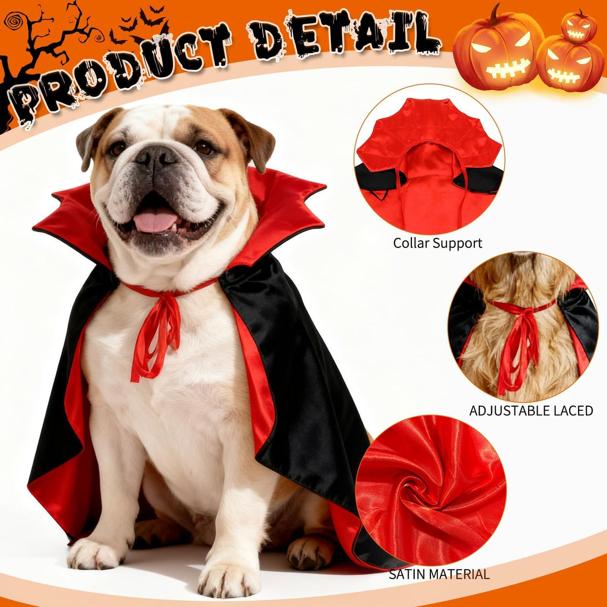 Olanrun Dog Costume - Dog Halloween Costumes Vampire Cloak, Wizard Outfit, Witch Cosplay Apparel Cape - Funny Party Dress Up Halloween Pet Costumes for Small Dogs, Cats (Black Red)