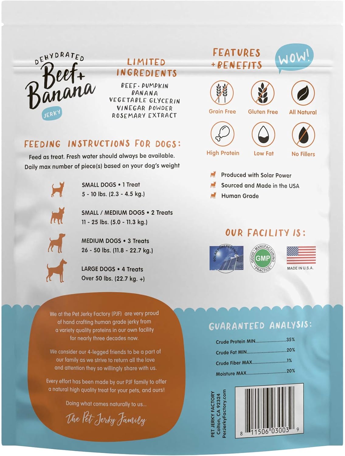 Turkey & Pumpkin 5 oz. Dog Jerky Treat | Human Grade | High Protein