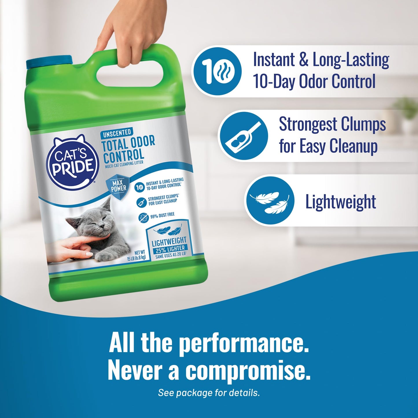Cat's Pride Max Power: Total Odor Control - Up to 10 Days of Powerful Odor Control - Strong Clumping - 99% Dust Free - Multi-Cat Litter, Scented, 15 Pounds