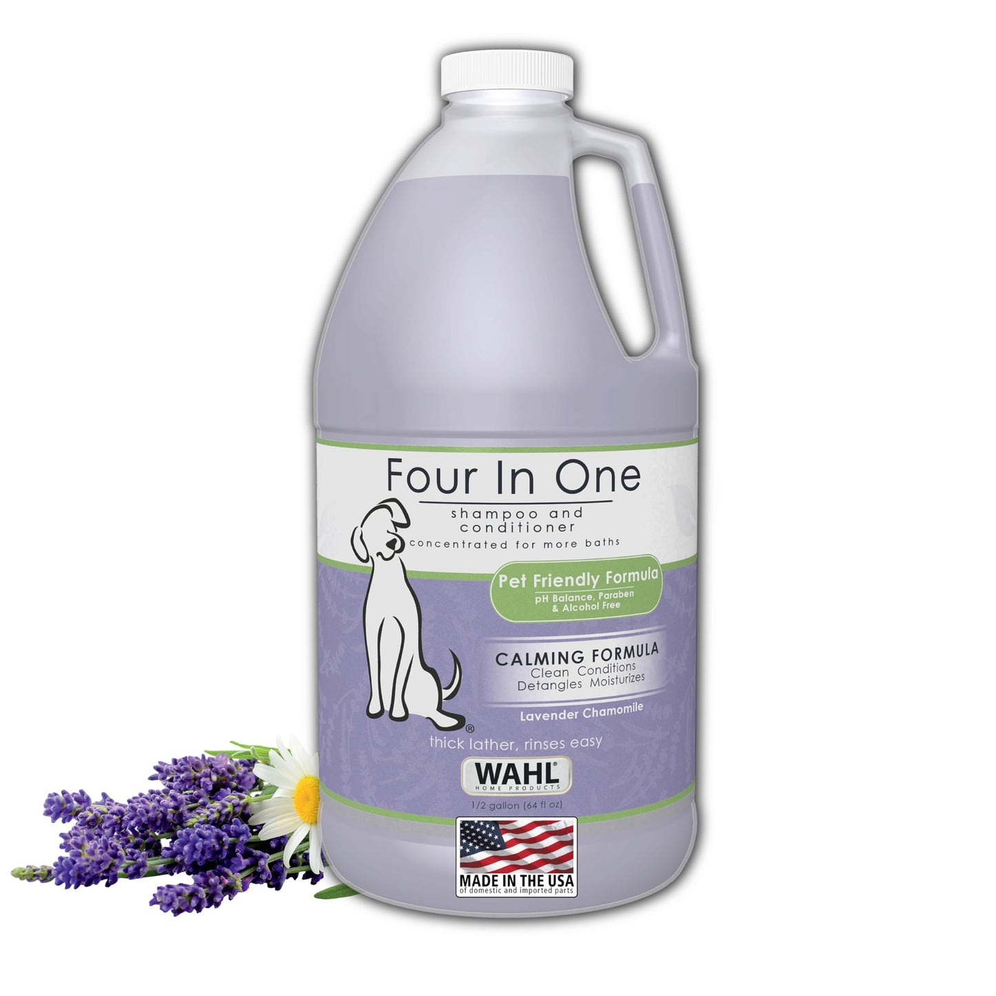 Wahl USA 4-in-1 Calming Dog Shampoo with Lavender Chamomile Scent – Cleans, Conditions, Detangles, & Moisturizes - Pet Friendly Formula - 24 Oz - Model 820000A